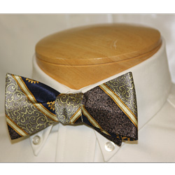 Rotary Silk Navy,/Taupe/ Beige Bow Tie -- Self-Tie