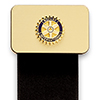 Rotary Magnetic Display Ribbon, Gold Plastic w/Blue & Black Ribbons
