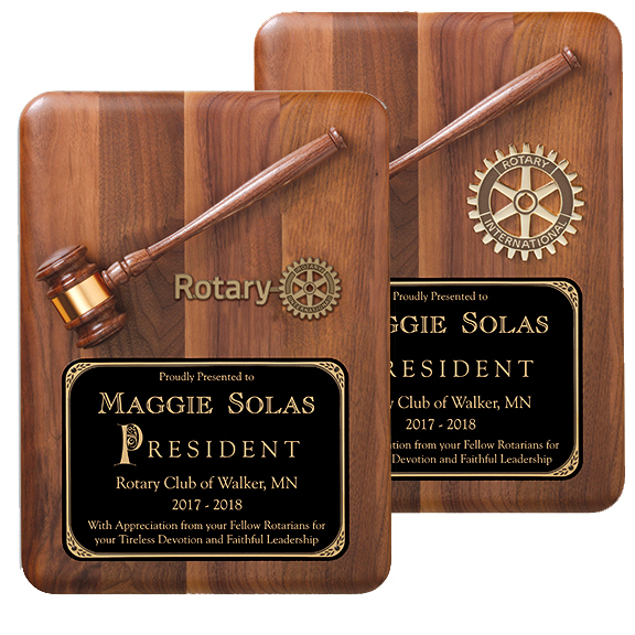 Rotary American Walnut Gavel Plaque