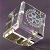 Rotary Etched Crystal Standing Cube Paperweight