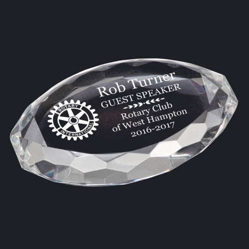 Rotary Multi-Faceted Oval Crystal Paperweight