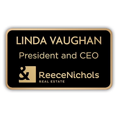Metal Name Badge, Gloss Black w/ Gold Trim - 3-1/2
