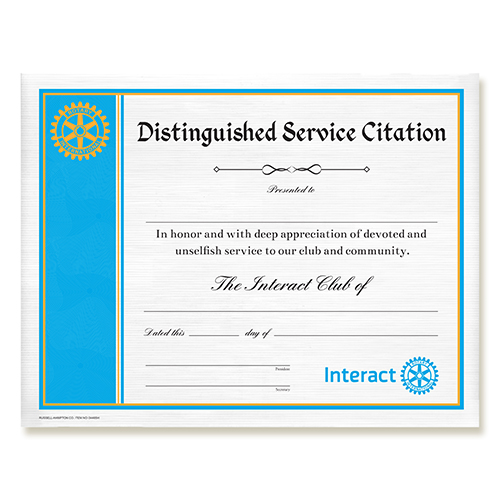 Interact Distinguished Service Citation Certificate