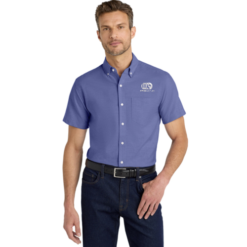 Short-Sleeve SuperPro Navy Oxford