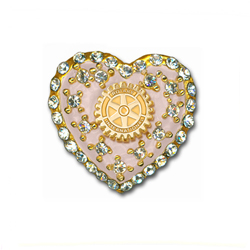 Rotary Pink Heart Pin with Crystal Stones