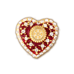 Rotary Red Heart Pin with Crystal Stones