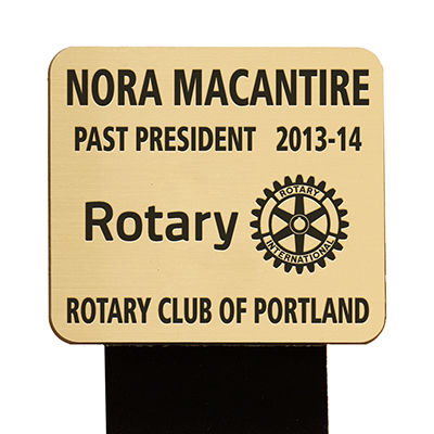 Rotary Magnetic Display Ribbon, Gold Plastic w/Blue & Black Ribbons