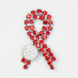 Rotary Ribbon Pin with Red Crystals