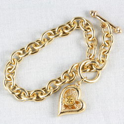 Rotary Gold Plated Filigree Heart Charm Bracelet with Rotary Logo