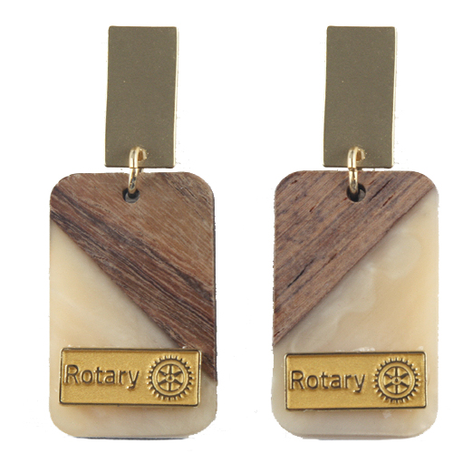 Rotary Rectangular Wood & Stone Earrings