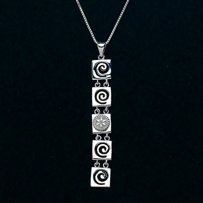 Rotary Silver Rhodium - 5 Square Dangle Necklace