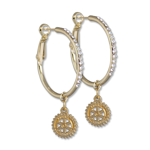 Rotary Gold Hoop Earrings with Crystals & MOE Charm