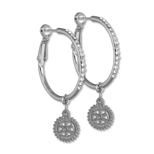Rotary SIlver Hoop Earrings with Crystals & MOE Charm
