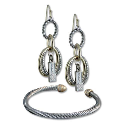 Rotary Silver/Gold Earring/Bangle Bracelet Set