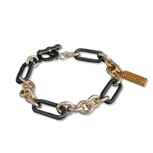 Rotary Black & Gold Metal  Bracelet W/ Toggle