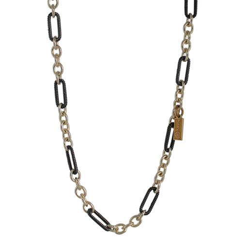 Rotary Black & Gold Metal Necklace W/Toggle