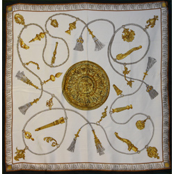 Designer Scarf/white, black, gold, taupe