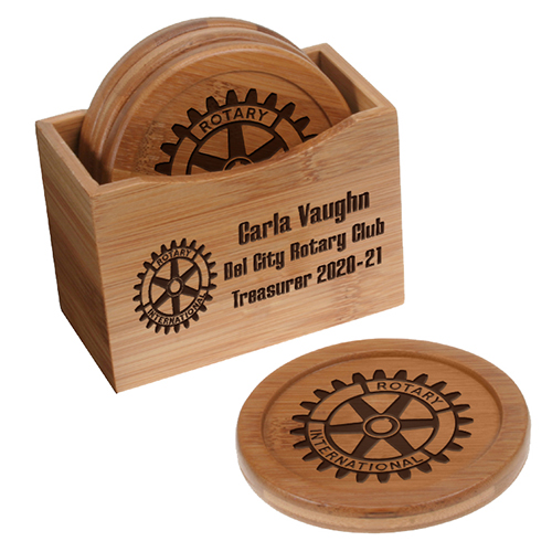 Rotary Custom Bamboo Coasters - Set of 4