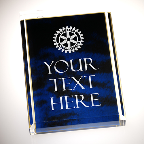 Rotary Custom Blue Marble Acrylic Paperweight Award