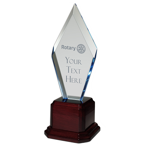 Rotary Custom Blue Zenith Acrylic Award On Rosewood Base