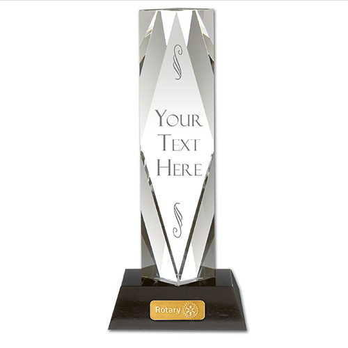 Rotary Custom Etched Crystal Monarch Award On Marble Base