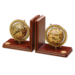 Rotary 1-Pair-Wood Bookends w/ World Globes