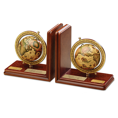 Rotary Customized World Globe Wooden Bookends