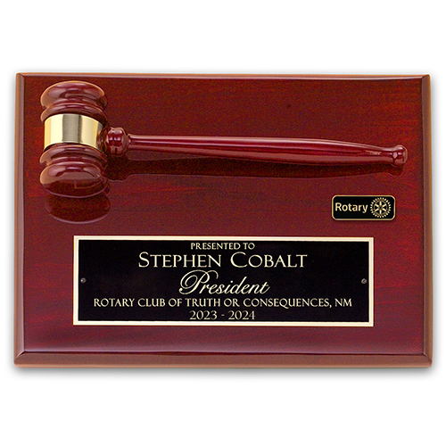 Rotary Rosewood Piano-Finish Gavel Plaque