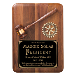 Rotary American Walnut Gavel Plaque
