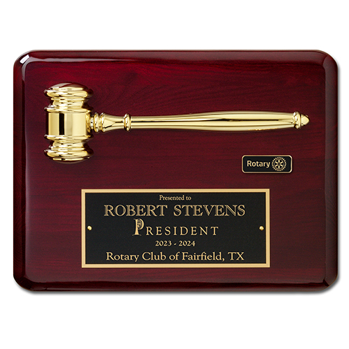 Rotary Lustrous Rosewood Gavel Plaque