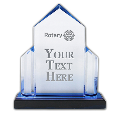 Rotary Custom Blue Reflective Acrylic Jewel  Award on Black Base