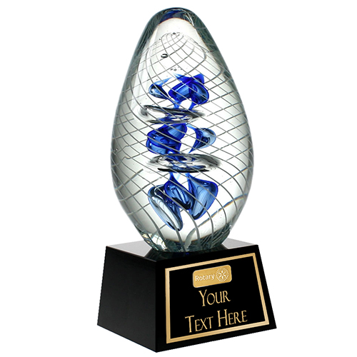 Rotary Custom Art Glass Cyclone Helix Award on Black Marble Base