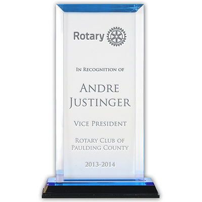 Rotary Blue Reflective Acrylic Billboard Award on Black Base