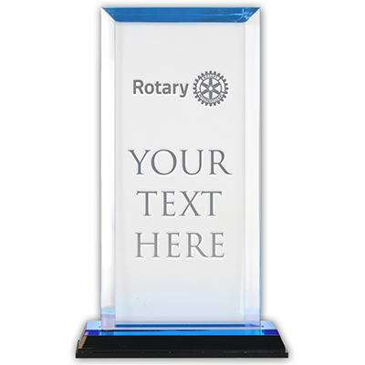 Rotary Blue Reflective Acrylic Billboard Award on Black Base