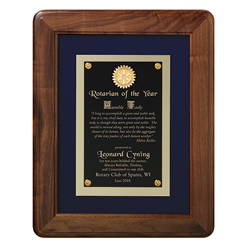 Rotary The Royal Treatment Walnut & Royal Blue Velour Plaque