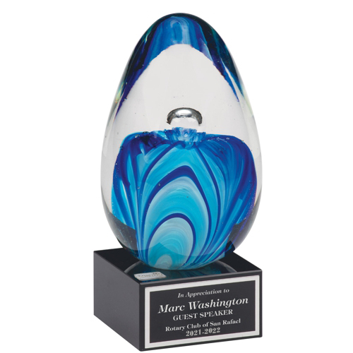 Rotary Art Glass Egg on Black Glass Base Award
