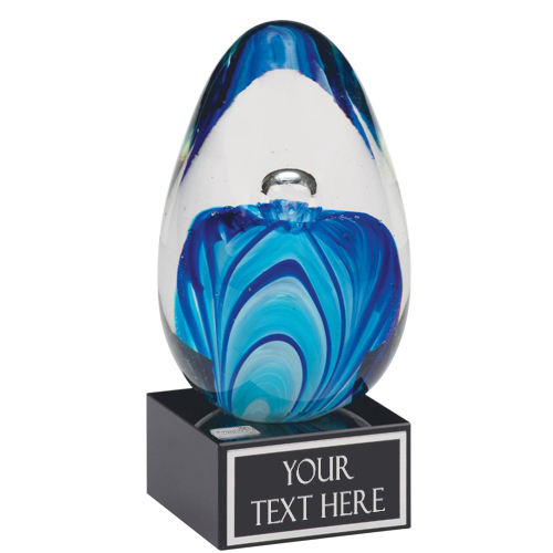 Rotary Custom Art Glass Egg on Black Glass Base Award