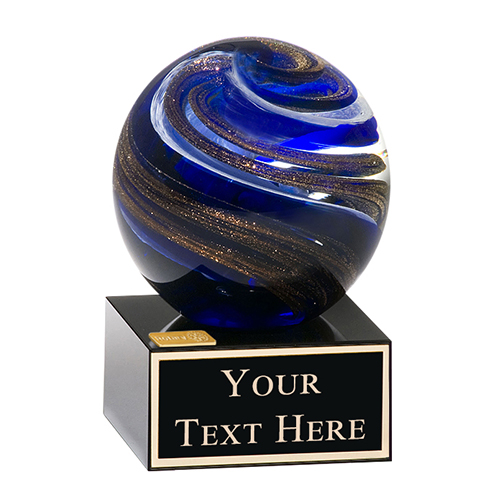 Custom Metallic Gold & Blue Globe on Black Glass Base