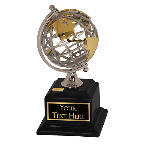 Rotary Custom Gold/Silver Globe on Square Black Base Award