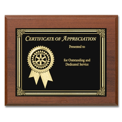 Rotary Certificate Of Appreciation Plaque