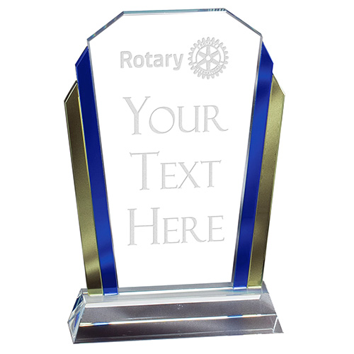 Custom Blue & Gold Bordered Glass Award