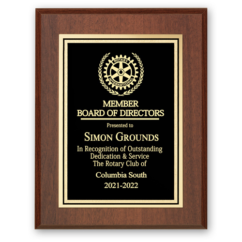 Rotary Member Board Of Directors Plaque - Club Executive Series