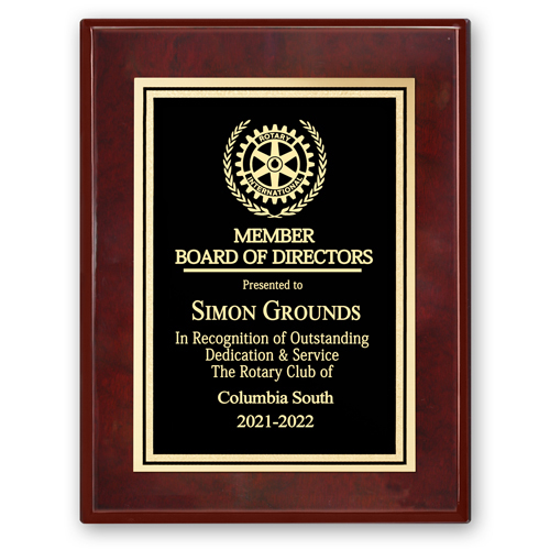 Rotary Member Board Of Directors Plaque - Club Executive Series