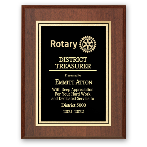 Rotary District Treasurer Plaque - Club Executive Series