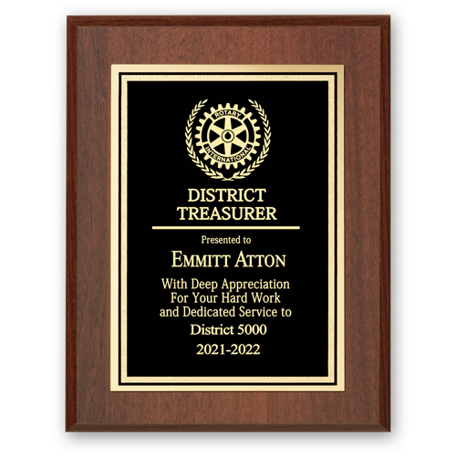 Rotary District Treasurer Plaque - Club Executive Series