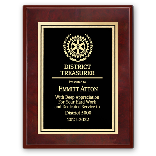 Rotary District Treasurer Plaque - Club Executive Series