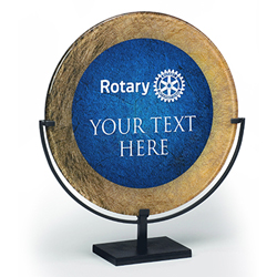 Rotary Custom Gold and Blue Acrylic Award in Wrought Iron Stand