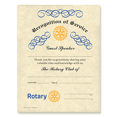 Rotary Guest Speaker Certificate