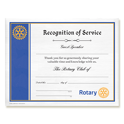 Rotary Guest Speaker Certificate