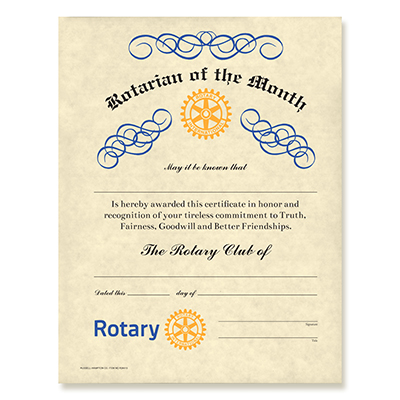 Rotary Rotarian of the Month Certificate
